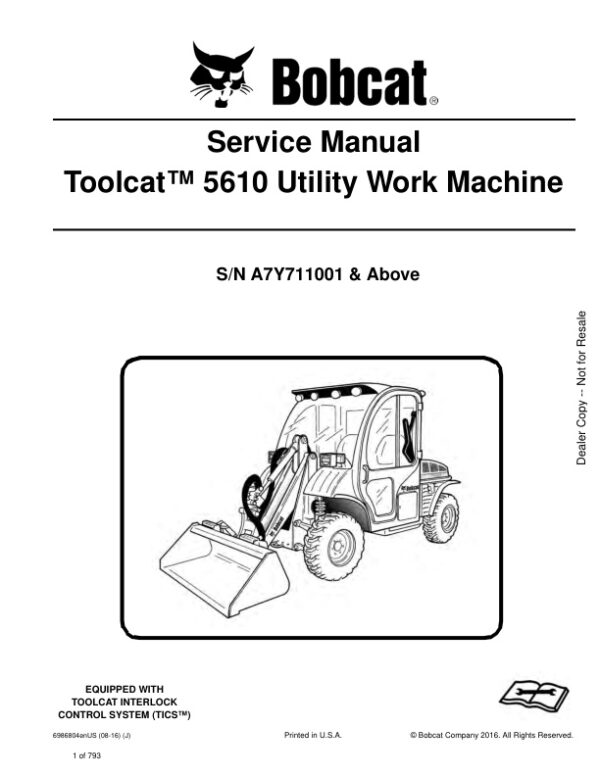 Service manual Bobcat Toolcat 5610 A7Y711001 & Up | 6986804