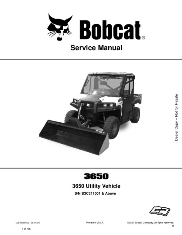 Service manual Bobcat 3650 Utility Vehicle B3C311001 & Up | 7252958
