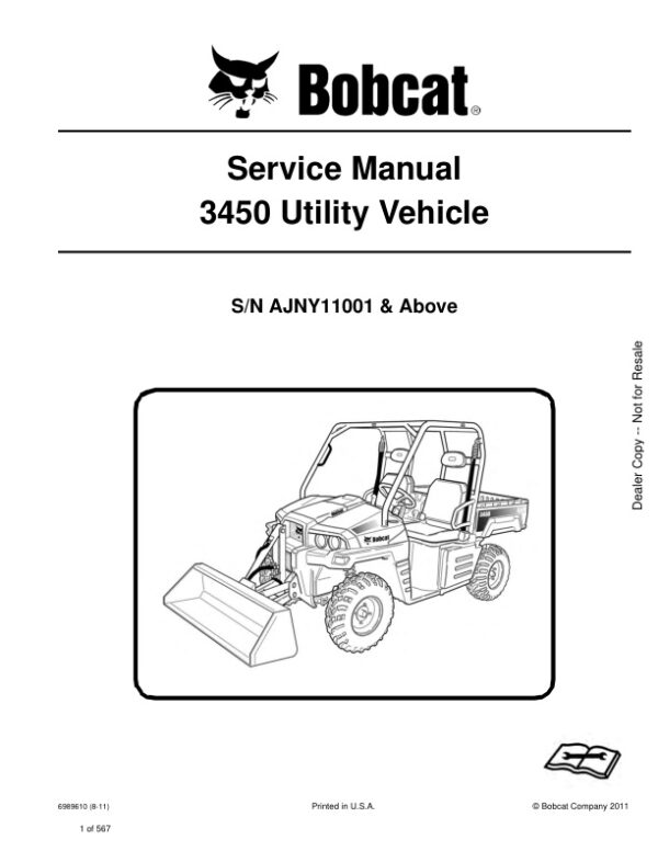 Service manual Bobcat 3450 Utility Vehicle AJNY11001 & Up | 6989610