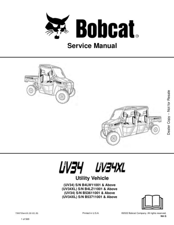 Service manual Bobcat UV34, UV34XL Utility Vehicle | 7393733
