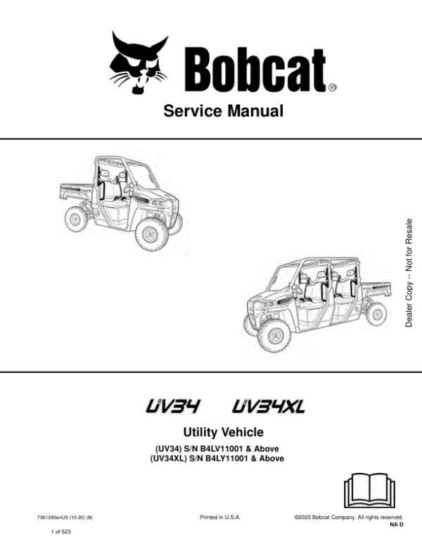 Service manual Bobcat UV34, UV34XL B4LV11001, B4LY11001 & Up | 7361390