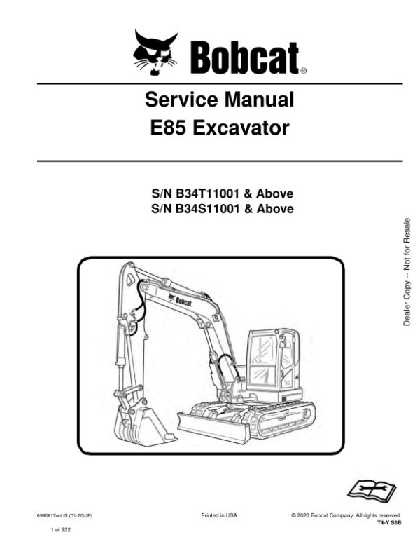 Service manual Bobcat E85 B34T11001, B34S11001 & Up | 6990617