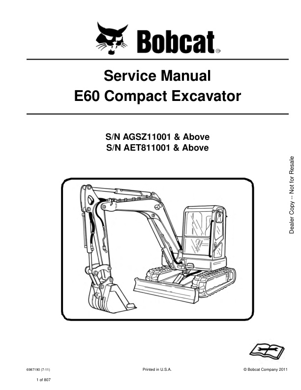 page_1 Service manual Bobcat E60 AGSZ11001, AET811001 & Up | 6987190