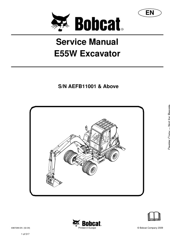 page_1 Service manual Bobcat E55W Excavator AEFB11001 & Up | 6987289