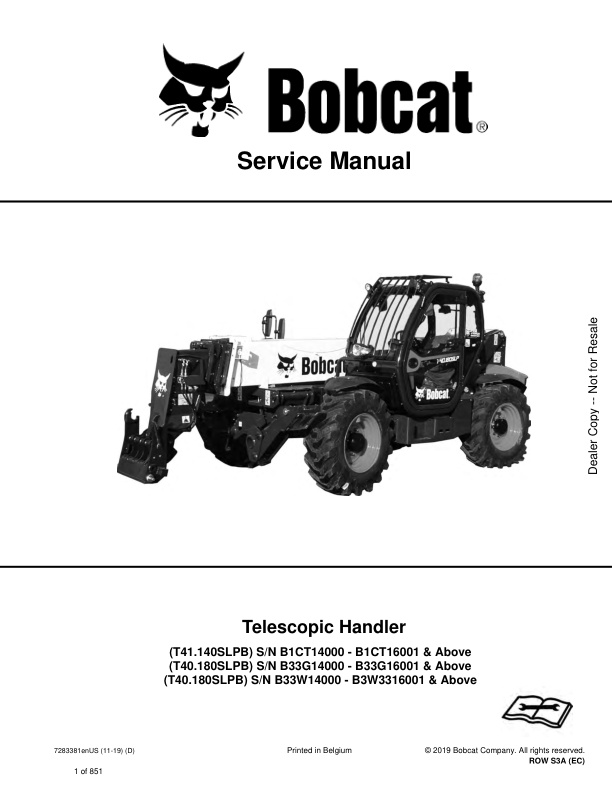 page_1 Service manual Bobcat T41.140SLPB, T40.180SLPB Telescopic Handler | 7283381