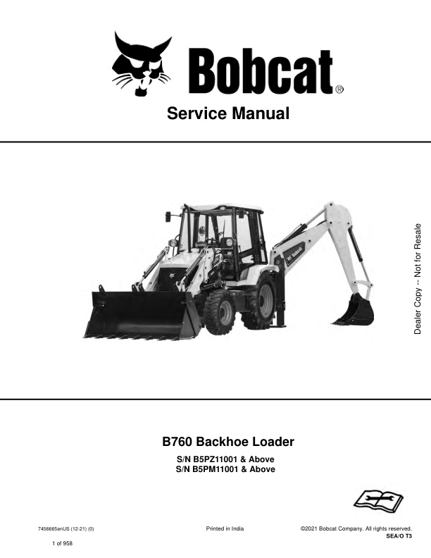page_1 Service manual Bobcat B760 B5PZ11001, B5PM11001 & Up | 7456665 (12-21)