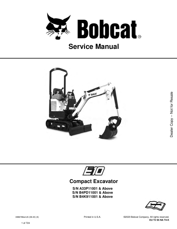 page_1 Service manual Bobcat E10 A33P11001, B4PD11001, B4K911001 & Up | 6986788 (08-20)