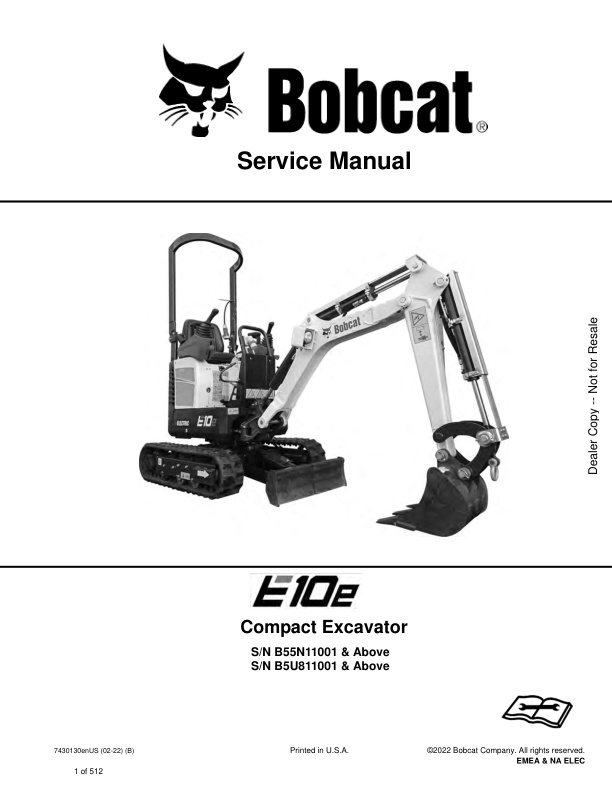 page_1 Service manual Bobcat E10e B55N11001, B5U811001 & Up | 7430130 (02-22)