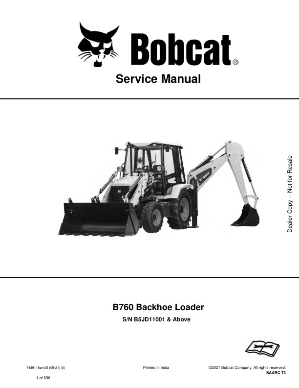 page_1 Service manual Bobcat B760 B5JD11001 & Up | 7449118 (09-21)