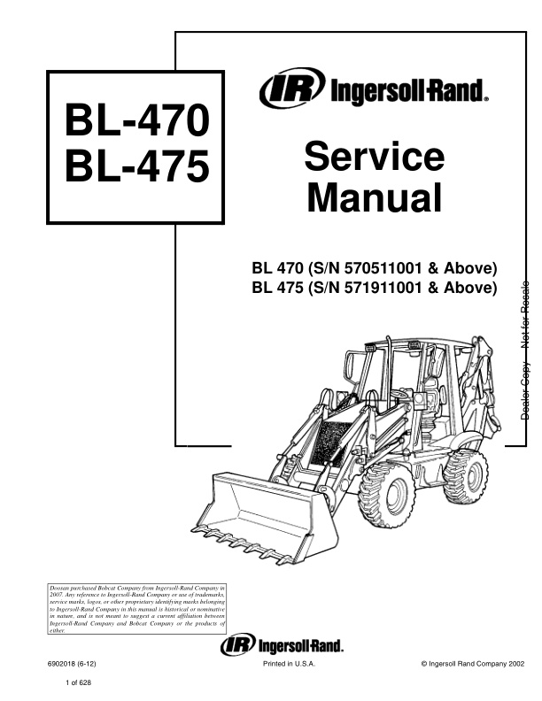 page_1 Service manual Bobcat BL-470, BL-475 570511001, 571911001 & Up | 6902018 (6-12)