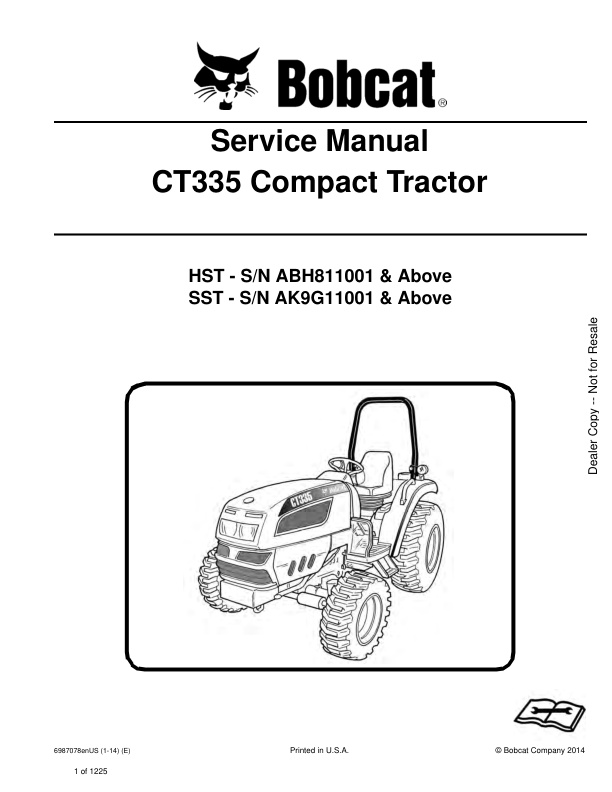 page_1 Service manual Bobcat CT335 Tractor ABH811001, AK9G11001 & Up | 6987078 (1-14)