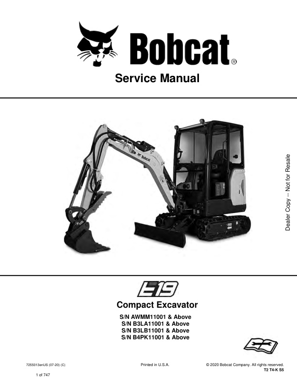 page_1 Service manual Bobcat E19 AWMM11001 B3LA11001 B3LB11001 B4PK11001 & Up | 7255013 (07-20)