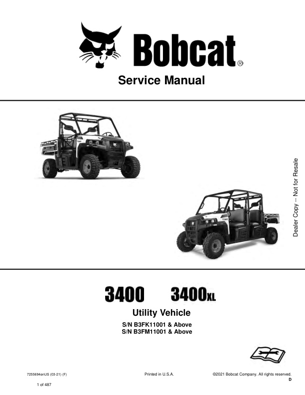 page_1 Service manual Bobcat 3400, 3400XL Utility Vehicle | 7255694 (03-21)