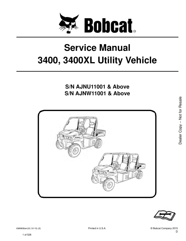page_1 Service manual Bobcat 3400, 3400XL Utility Vehicle | 6989606 (10-15)