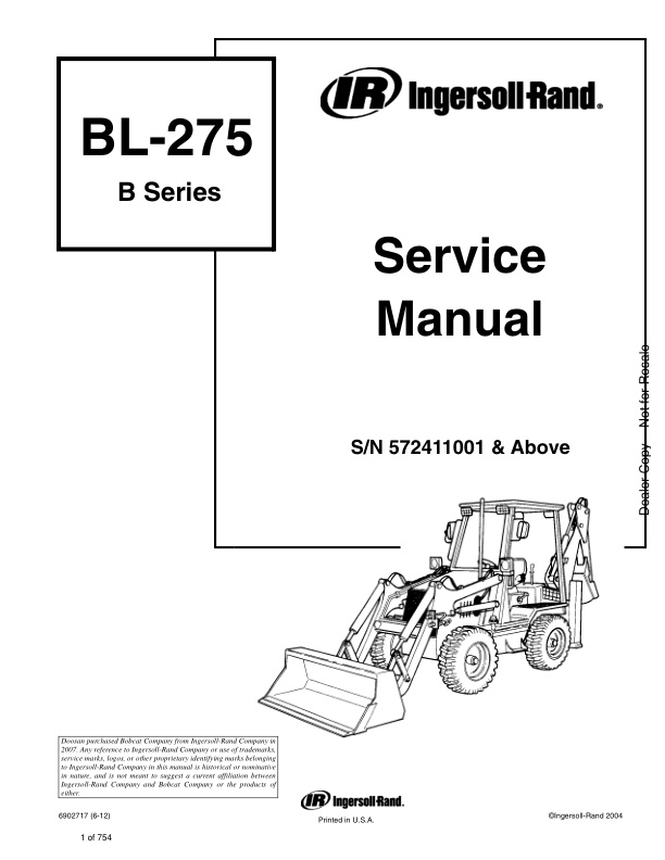 page_1 Service manual Bobcat BL-275 572411001 & Up | 6902717 (6-12)