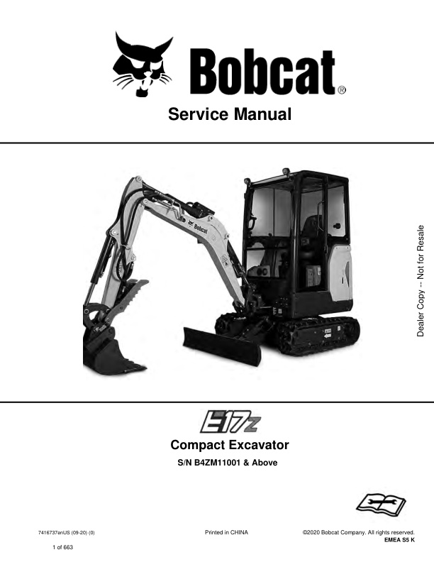 page_1 Service manual Bobcat E17z Excavator B4ZM11001 & Up | 7416737 (09-20)