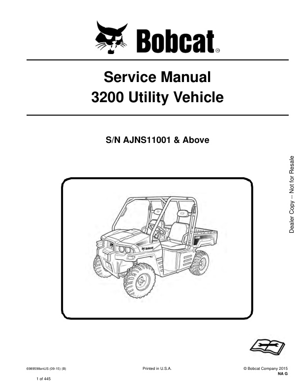 page_1 Service manual Bobcat 3200 Utility Vehicle AJNS11001 & Up | 6989598 (09-15)