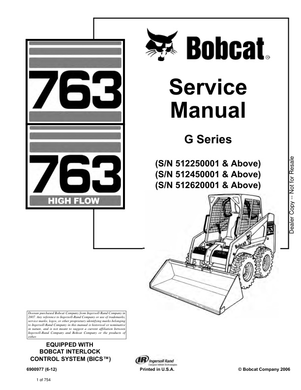 page_1 Service manual Bobcat 763 Loader 512250001, 512450001, 512620001 | 6900977 (6-12)