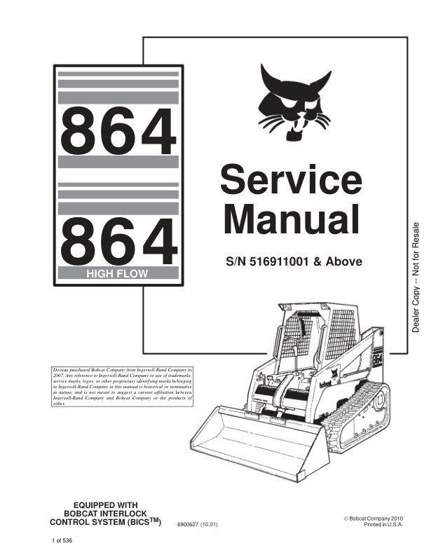 page_1 Service manual Bobcat 864 Loader 516911001 & Up | 6900627 (10)