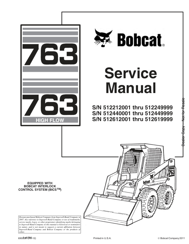 page_1 Service manual Bobcat 763 Loader | 6900091 (10-12)