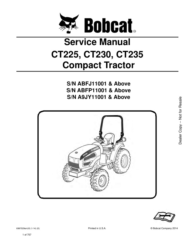 page_1 Service manual Bobcat CT225, CT230, CT235 Compact Tractor | 6987029 (1-14)