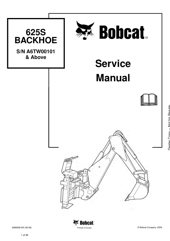 page_1 Service manual Bobcat Backhoe 625S A6TW00101 & Up | 6986908 (06-08)