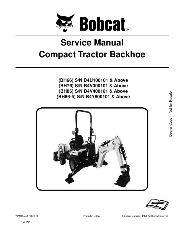 page_1 Service manual Bobcat BH66, BH76, BH86, BH86-5 | 7376989 (06-20)