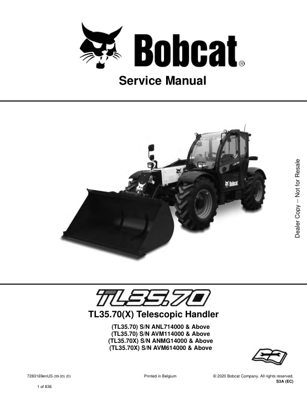 page_1 Service manual Bobcat TL35.70, TL35.70X Telescopic Handler | 7283169 (09-20)