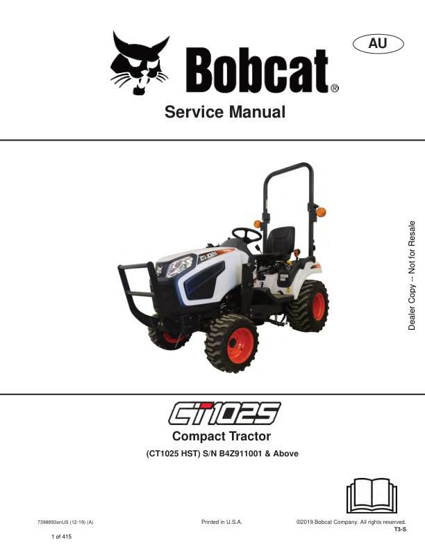 page_1 Service manual Bobcat CT1025 HST B4Z911001 & Up | 7398893 (12-19)
