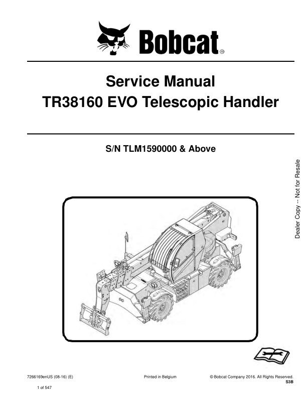 page_1 Service manual Bobcat TR38160 EVO TLM1590000 & Up | 7266169 (08-16)