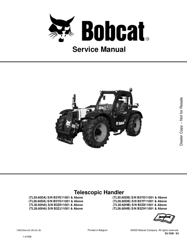 page_1 Service manual Bobcat TL30.60DA, TL26.60DA, TL30.60HA, TL26.60HA, TL30.60DB, TL26.60DB, TL30.60HB, TL26.60HB | 7282535