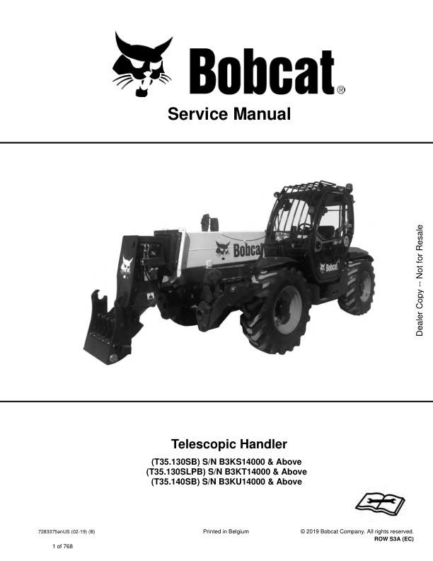 page_1 Service manual Bobcat T35.130SB, T35.130SLPB, T35.140SB | 7283375 (02-19)