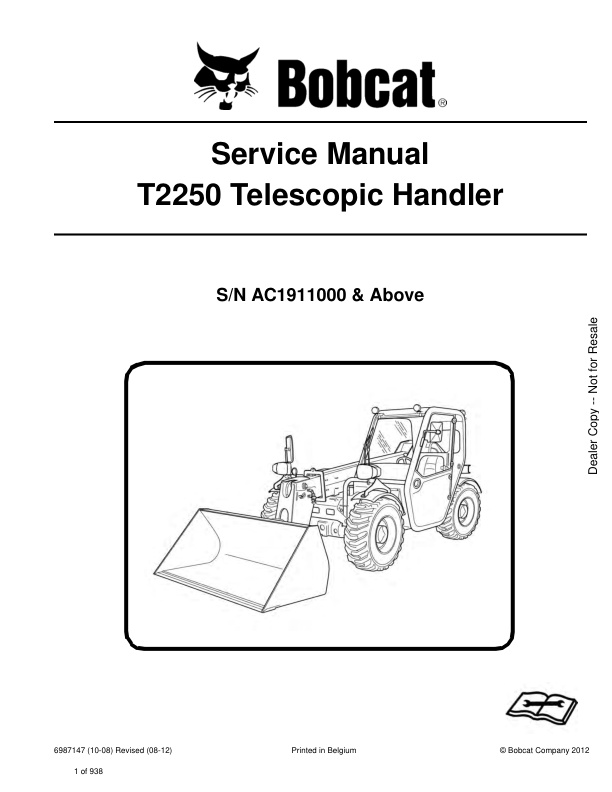 page_1 Service manual Bobcat T2250 Telescopic Handler AC1911000 & Up | 6987147 (08-12)
