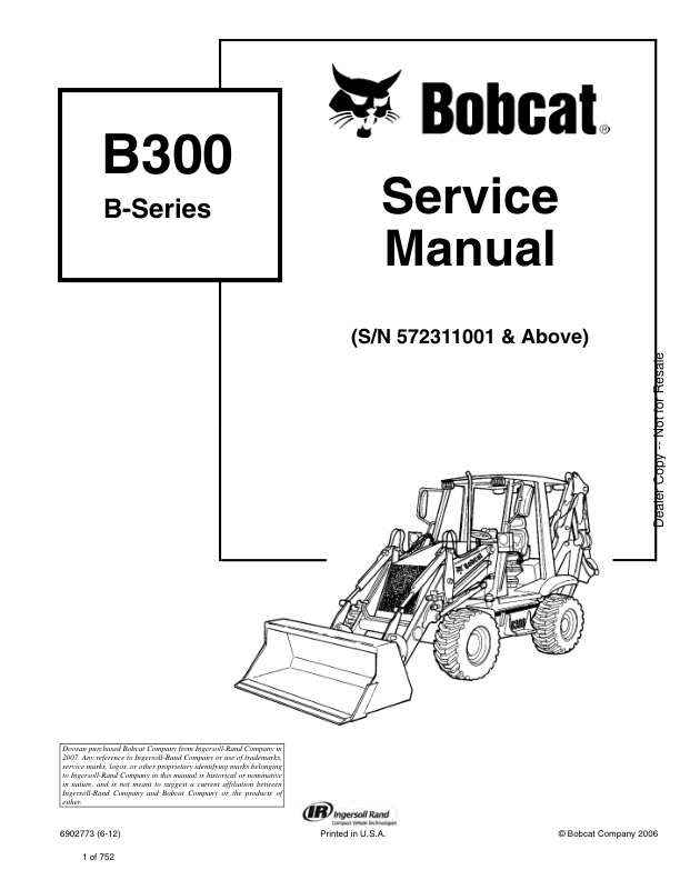 page_1 Service manual Bobcat B300 Backhoe Loader 572311001 & Up | 6902773 (6-12)