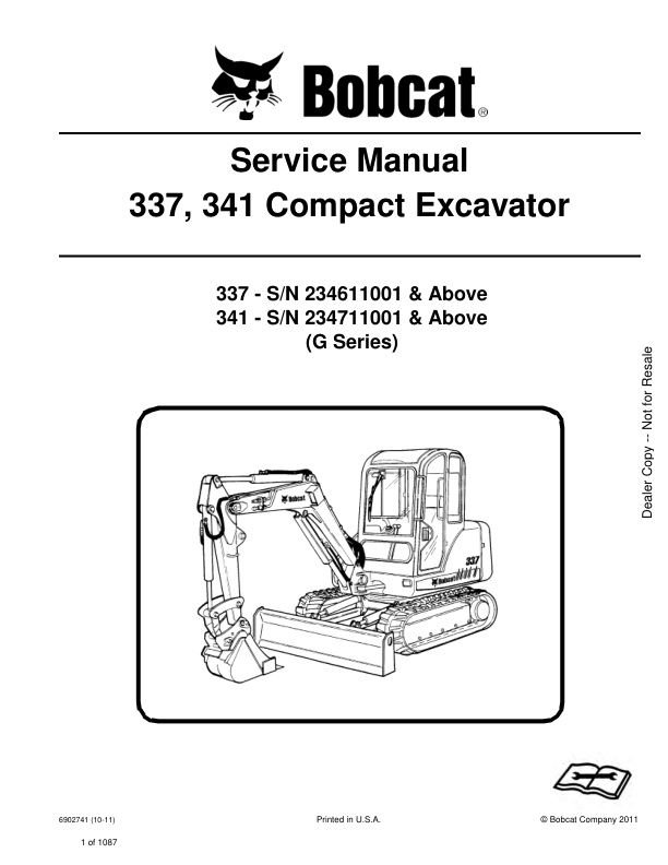page_1 Service manual Bobcat 337, 341 Excavator 234611001, 234711001 & Up | 6902741 (10-11)
