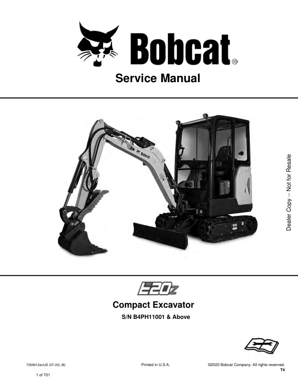 page_1 Service manual Bobcat E20z Excavator B4PH11001 & Up | 7359012 (07-20)