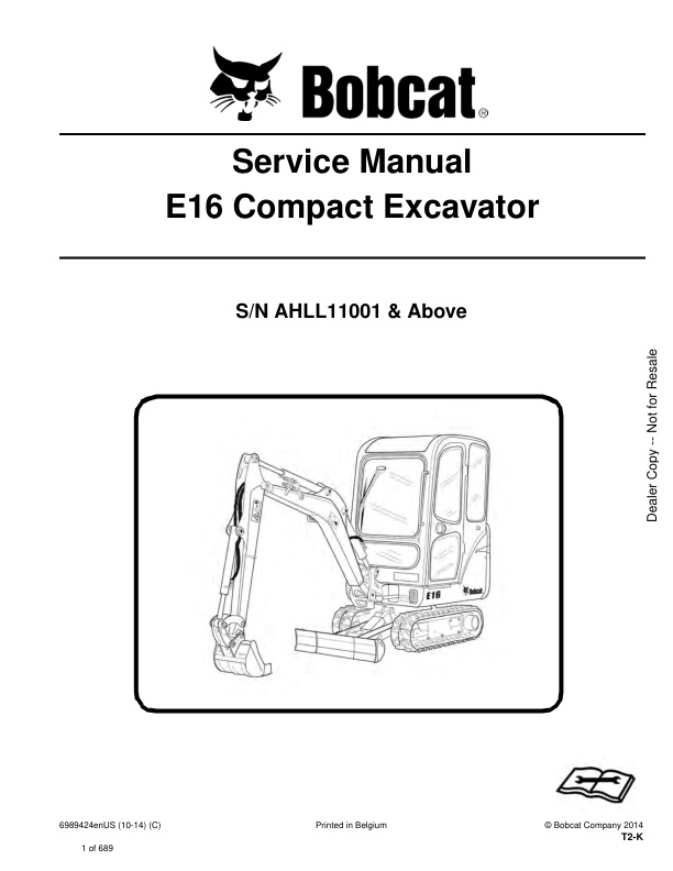 page_1 Service manual Bobcat E16 Excavator AHLL11001 & Up | 6989424 (10-14)
