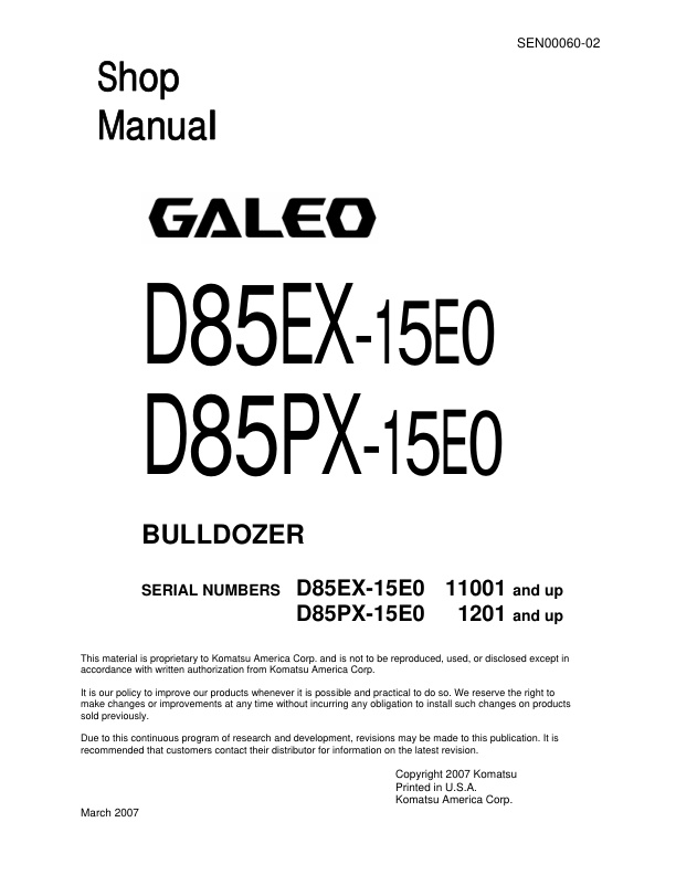 page_1 Service manual Komatsu D85EX-15E0, D85PX-15E0 | SEN00060-02