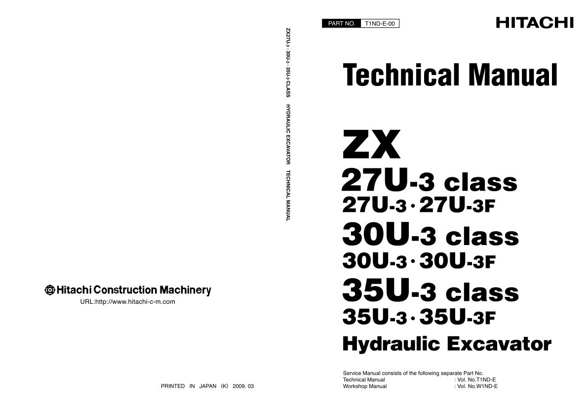 page_1 Technical Manual Hitachi ZX27U-3, ZX27U-3F, ZX30U-3, ZX30U-3F, ZX35U-3, ZX35U-3F Excavator | T1ND-E-00