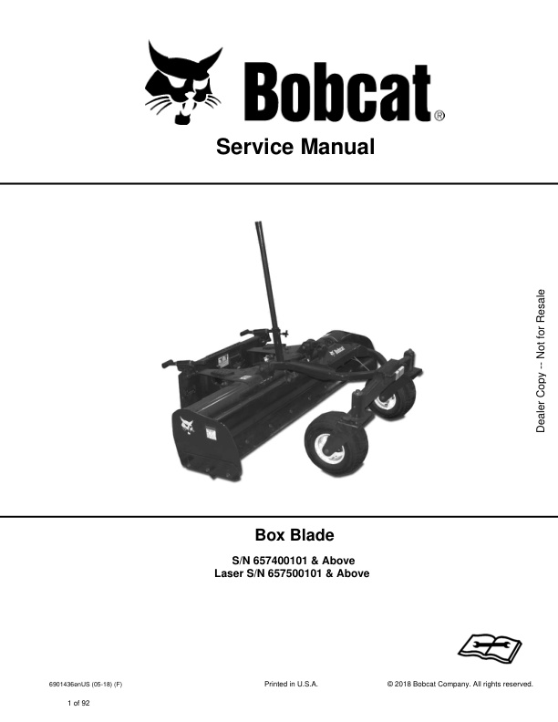 page_1 Service manual Bobcat Box Blade 657400101, 657500101 & Up | 6901436 (05-18)