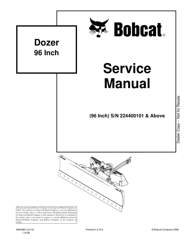 page_1 Service manual Bobcat Dozer 96 Inch 224400101 & Up | 6903383 (10-12)