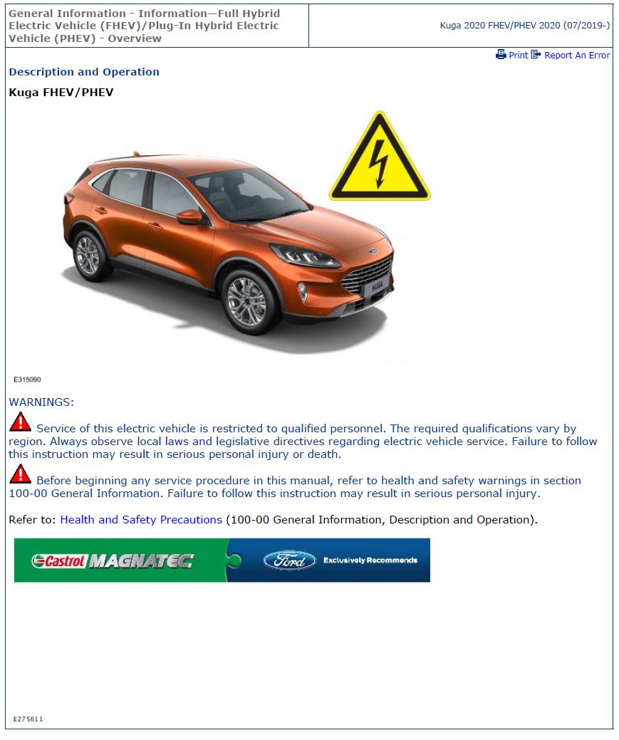 0 Service manual Ford Kuga FHEV/PHEV (07/2019-2022)