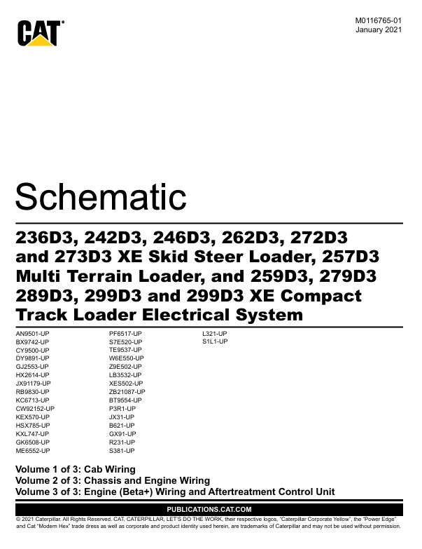 0 Schematic Caterpillar 236D3, 242D3, 246D3, 262D3, 272D3, 273D3, 257D3, 259D3, 279D3, 289D3, 299D3, 299D3 | M0116765-01