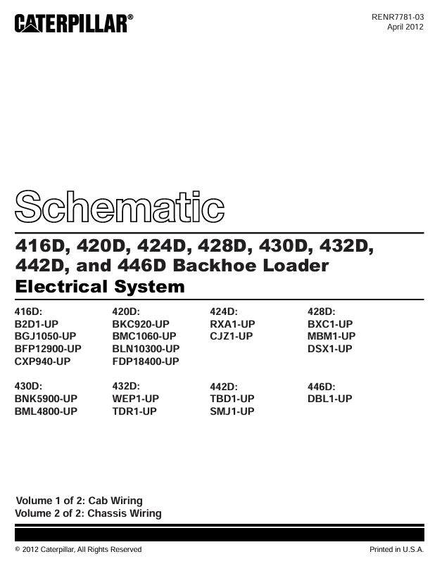 0 Schematic Caterpillar 416D, 420D, 424D, 428D, 430D, 432D, 442D, 446D Electrical System | RENR7781-03
