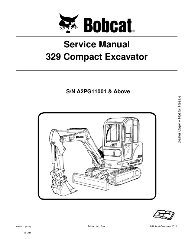 page_1 Service manual Bobcat 329 Compact Excavator A2PG11001 & Up | 6904771 (7-12)