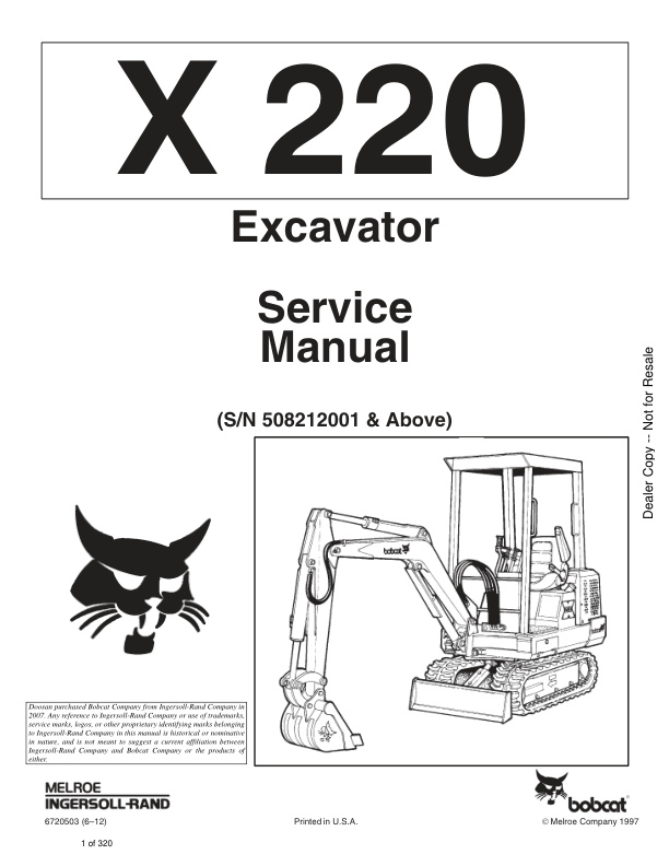 page_1 Service manual Bobcat X220 Excavator 508212001 & Up | 6720503 (6–12)