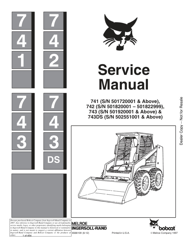 page_1 Service manual Bobcat 741, 742, 743, 743DS Excavator | 6566109 (6-12)