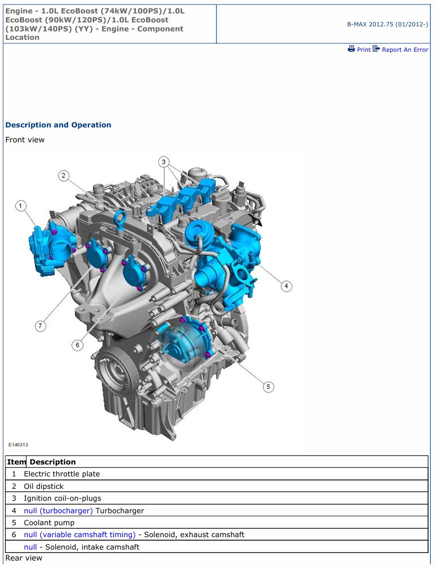 0 Service manual Ford Engine 1.0L EcoBoost (74 kW/100 PS, 90 kW/120 PS, 103 kW/140 PS) (YY) | 2012 & Up