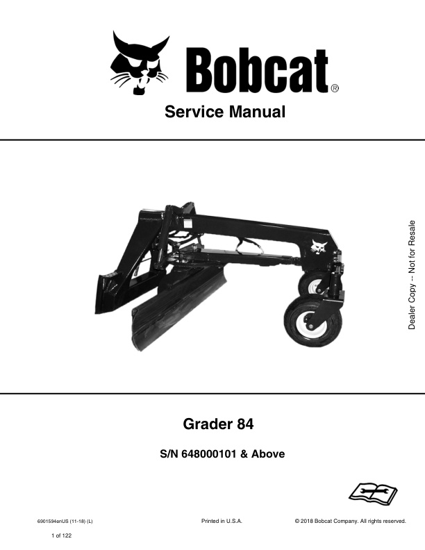 page_1 Service manual Bobcat Grader 84 | 6901594 (11-18)
