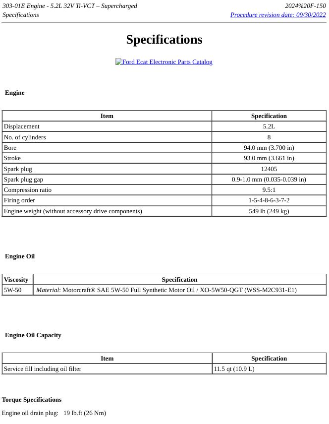 0 Service manual Ford Engine 5.2L 32V Ti-VCT Supercharged | 2023 & Up